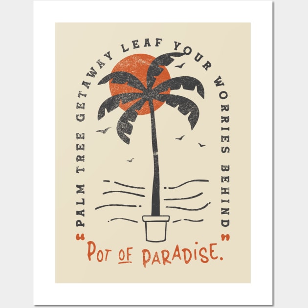 Pot of Paradise Retro Tropica Palm Tree Beach Vibes Wall Art by Fitastic